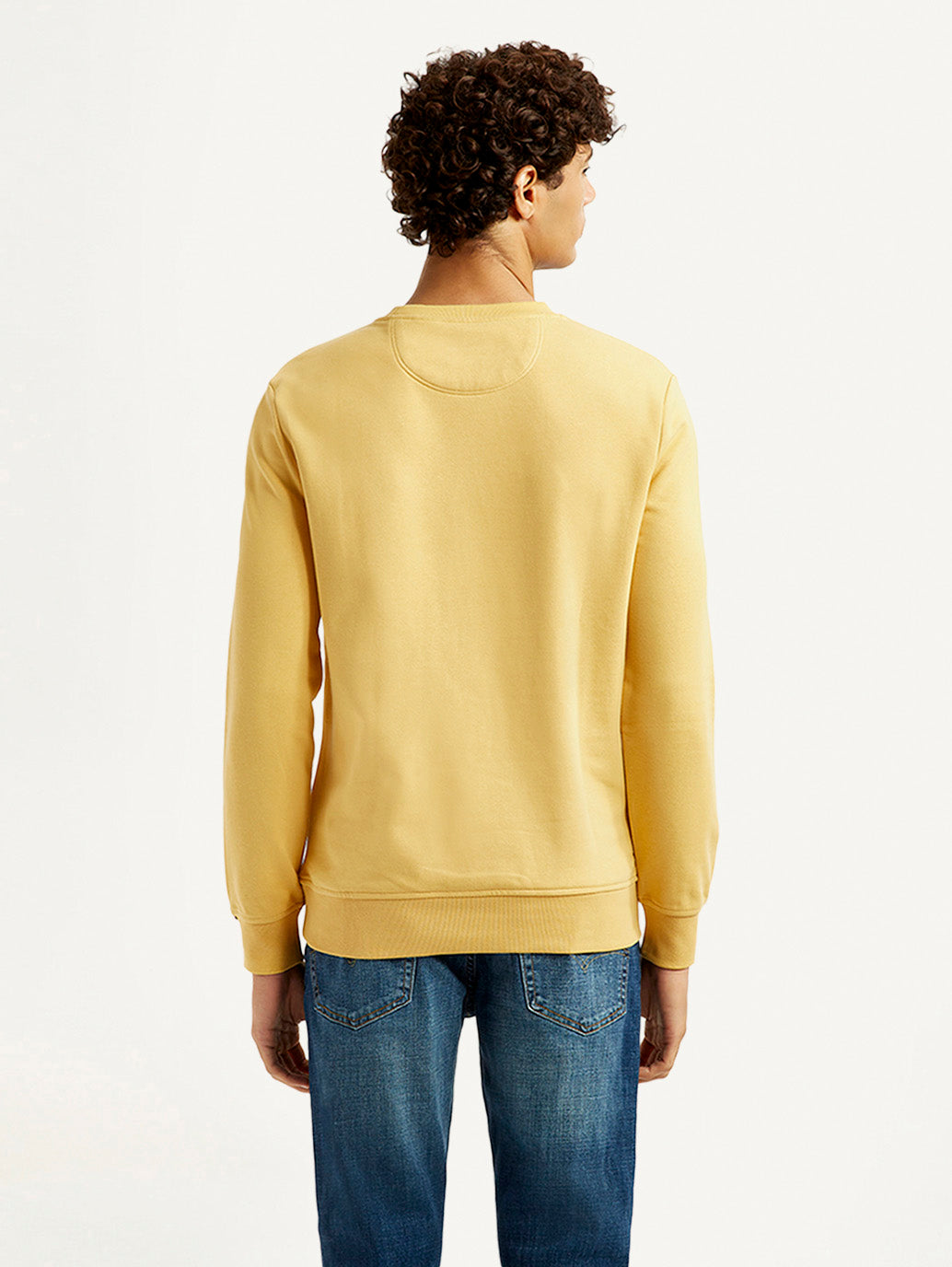 Men's Typographic Print Yellow Slim Fit Sweatshirt - Back View