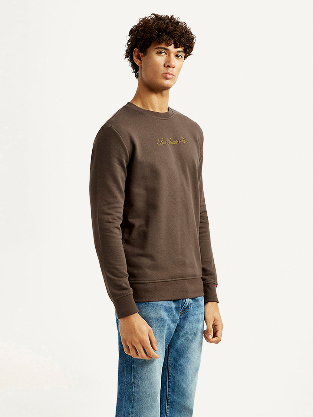 Men's Brand Logo Crew Neck Sweatshirt - Side View