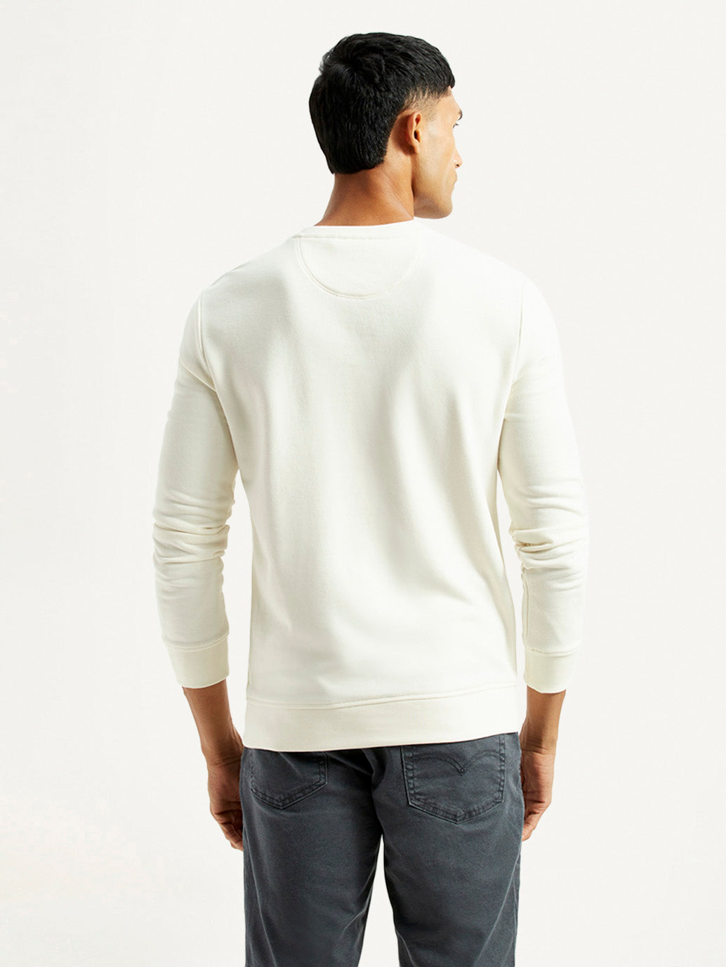 Men's Graphic Print Off White Slim Fit Sweatshirt - Back View