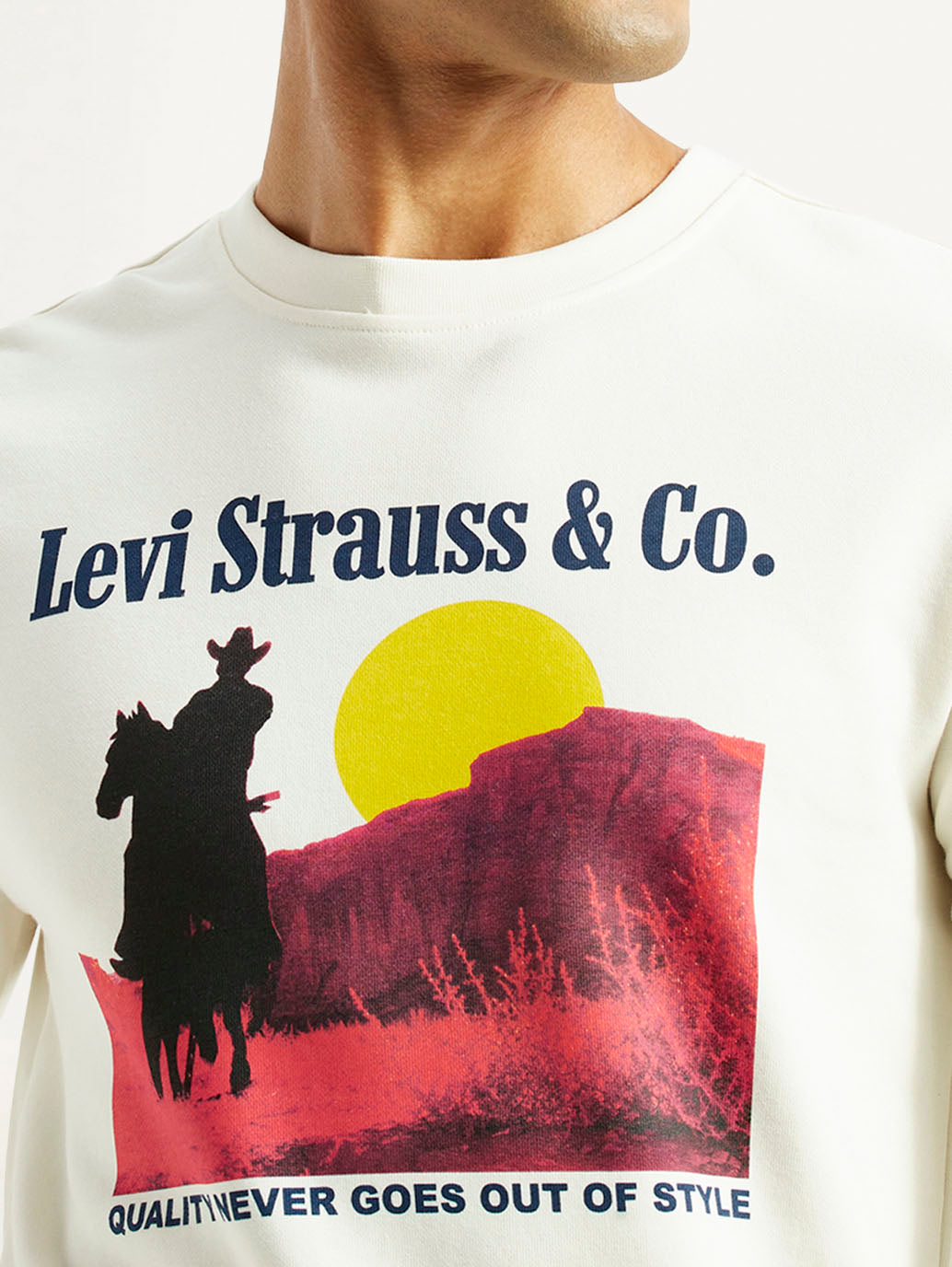 Men's Graphic Print Off White Slim Fit Sweatshirt - Detail View
