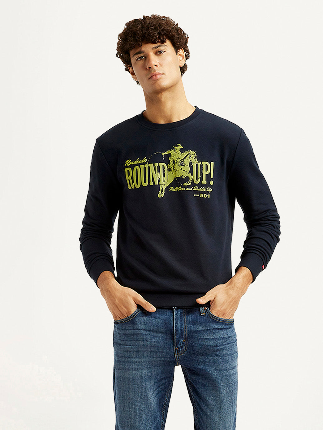 Men's Graphic Print Navy Slim Fit Sweatshirt - Styleshot View
