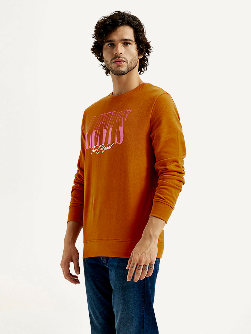 Men's Printed Round Neck Sweatshirt - Side View