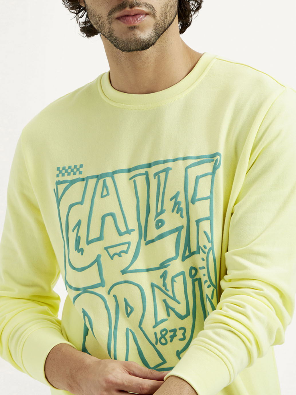 Men's Printed Round Neck Sweatshirt - Detail View