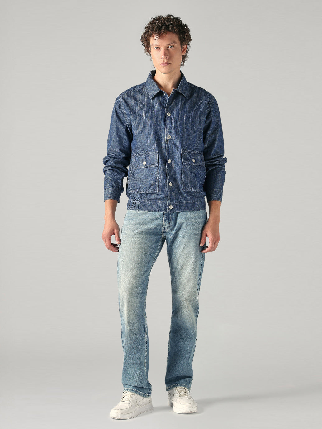 Men's Blue Checkered Relaxed Fit Chambray Shacket - a6f8e7d8-117f-40f0-9747-63773c7841fc View