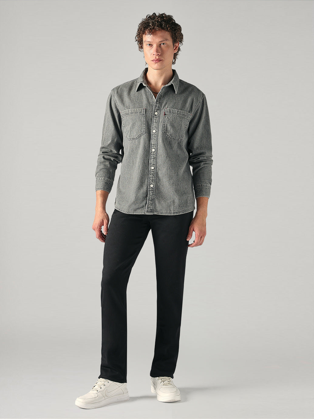 Men's Grey Solid Relaxed Fit Denim Shirt - a87d31a0-6308-4f28-a901-db4a7c0d396b View