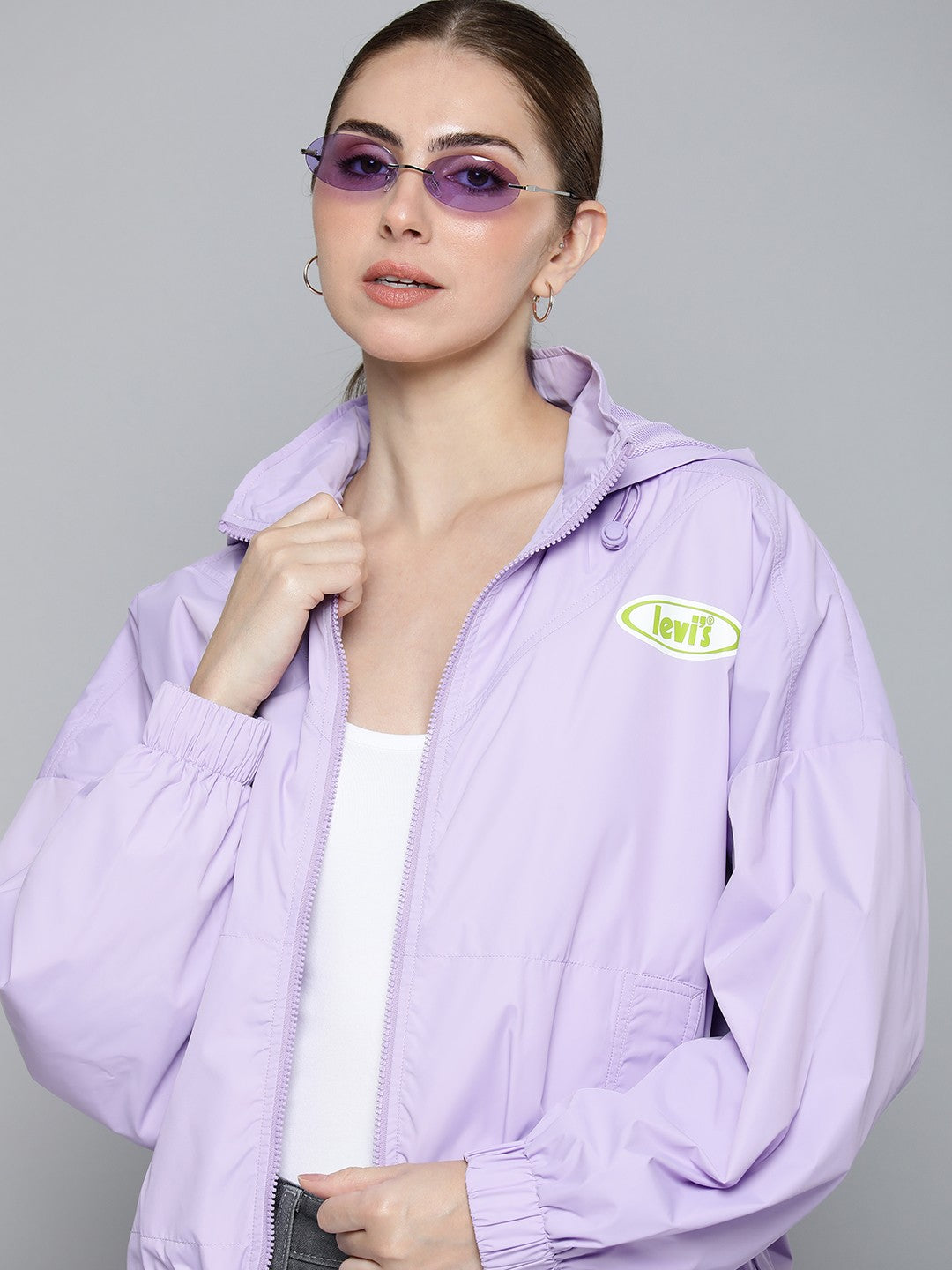 Women's Solid Purple Hooded Jacket - 609cad6b-1505-47e9-b04c-abd9170e4b8d1694427698927-Levis-Women-Jackets-4261694427698347-1 View