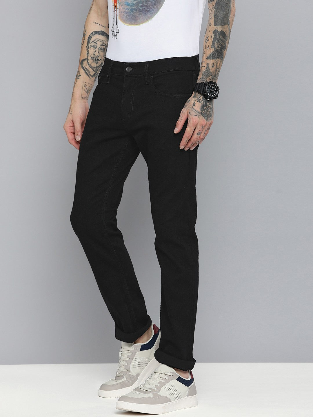 Men's 65504 Black Skinny Fit Mid Rise Jeans - 2 View