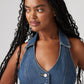 Women's Solid Blue Halter Neck Denim Corset Top - 65854357c1fe50cdb0995af2c74d9842 View