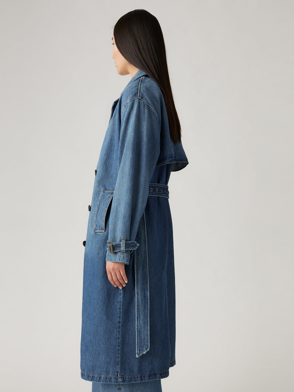 Women's Solid Blue Denim Trench Coat - 65c723e34d5cd62b5b251f0d4422b644 View