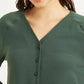 Women's Textured Dark Green V-Neck Top - 65fa72e842c99849d5b5f1d5bd0598de View
