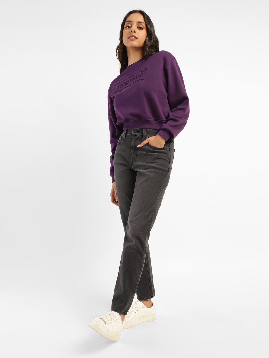 Women's 724 Grey Straight Fit High Rise Jeans - StyleShot View