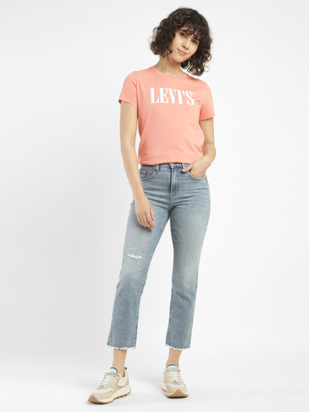 Women's 724 Blue Straight Fit High Rise Jeans - ModelFront View