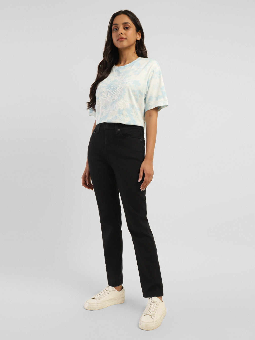 Women's 724 Black Straight Fit High Rise Jeans - StyleShot View