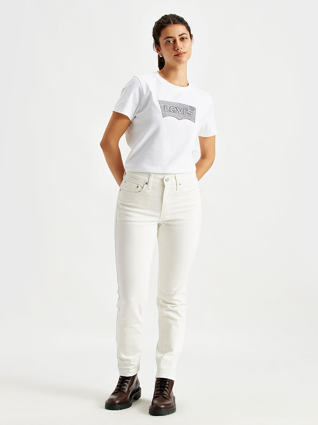 Women's 724 White Straight Fit High Rise Jeans - Front View
