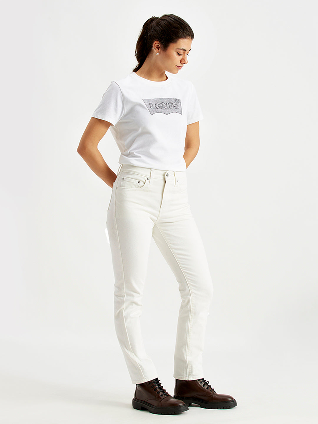 Women's 724 White Straight Fit High Rise Jeans - Side View