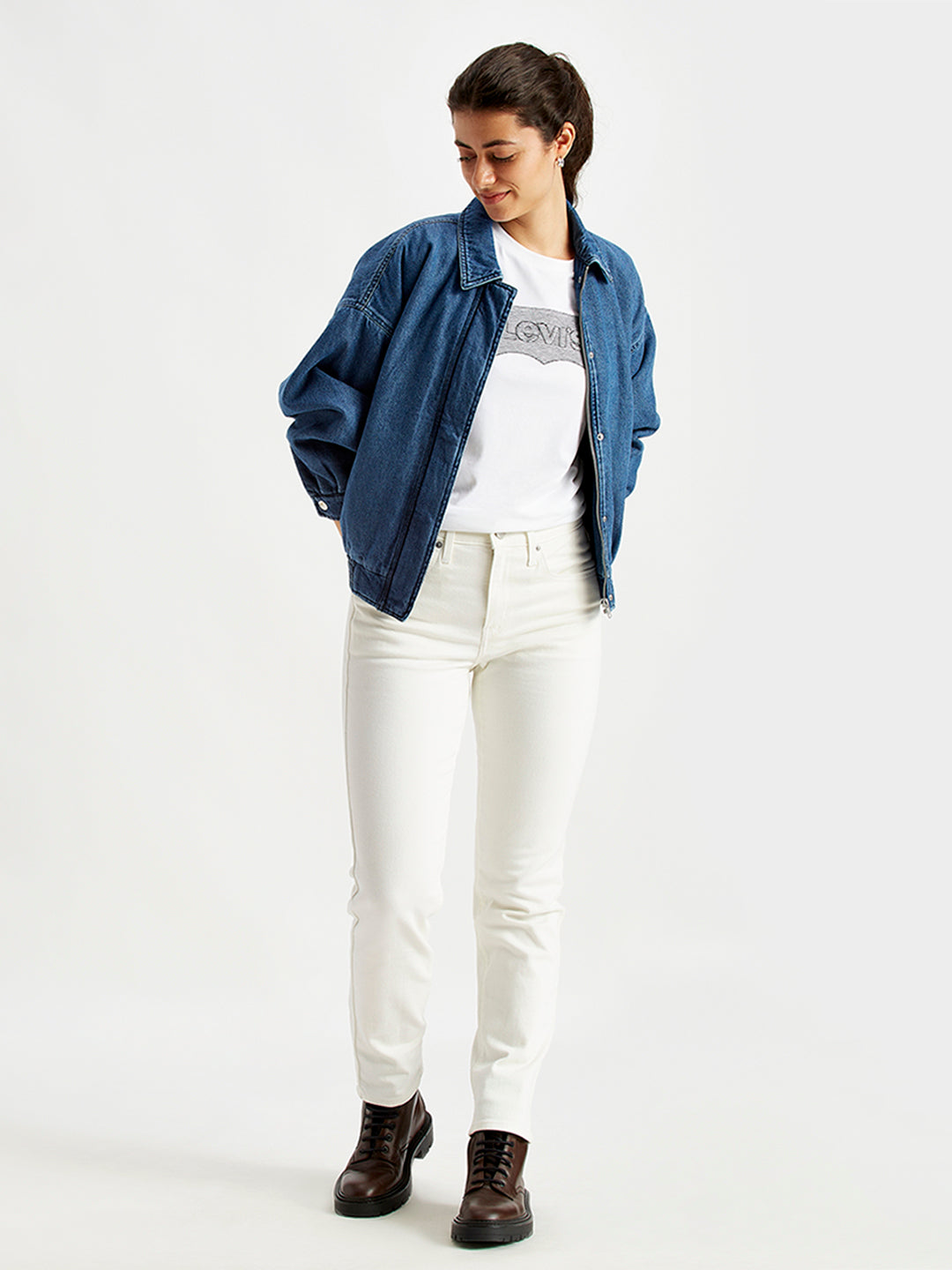 Women's 724 White Straight Fit High Rise Jeans - Styleshot View
