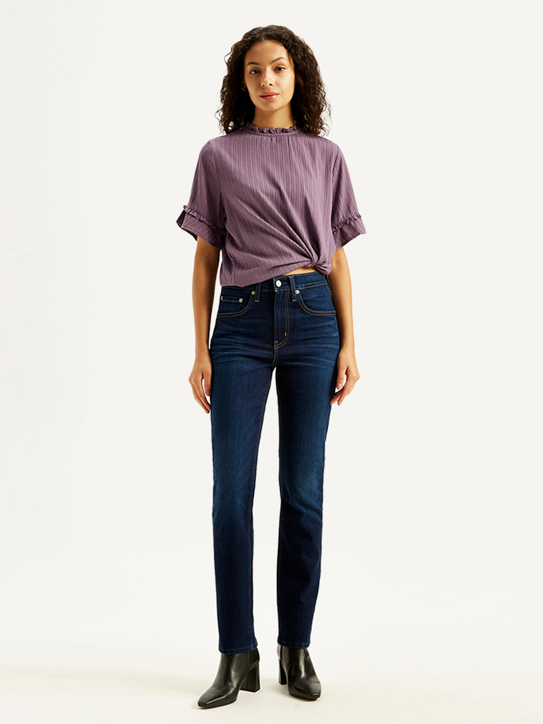 Women's 724 Navy Blue Straight Fit High Rise Jeans - front View