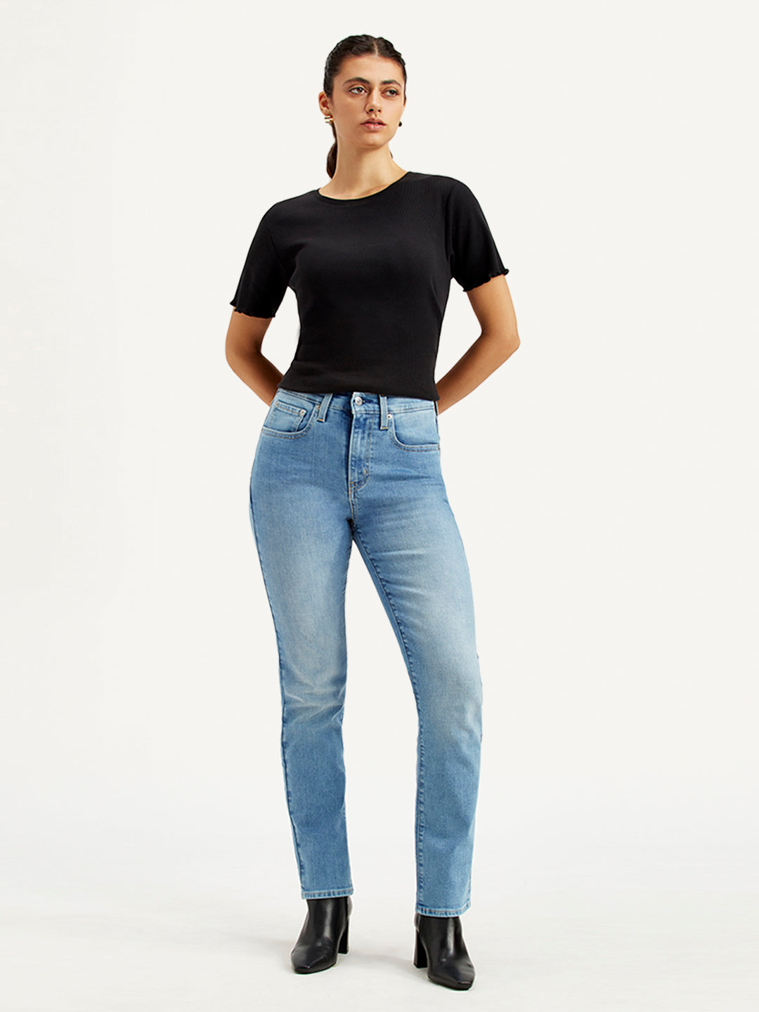 Women's 724 Blue Straight Fit High Rise Jeans - Front View