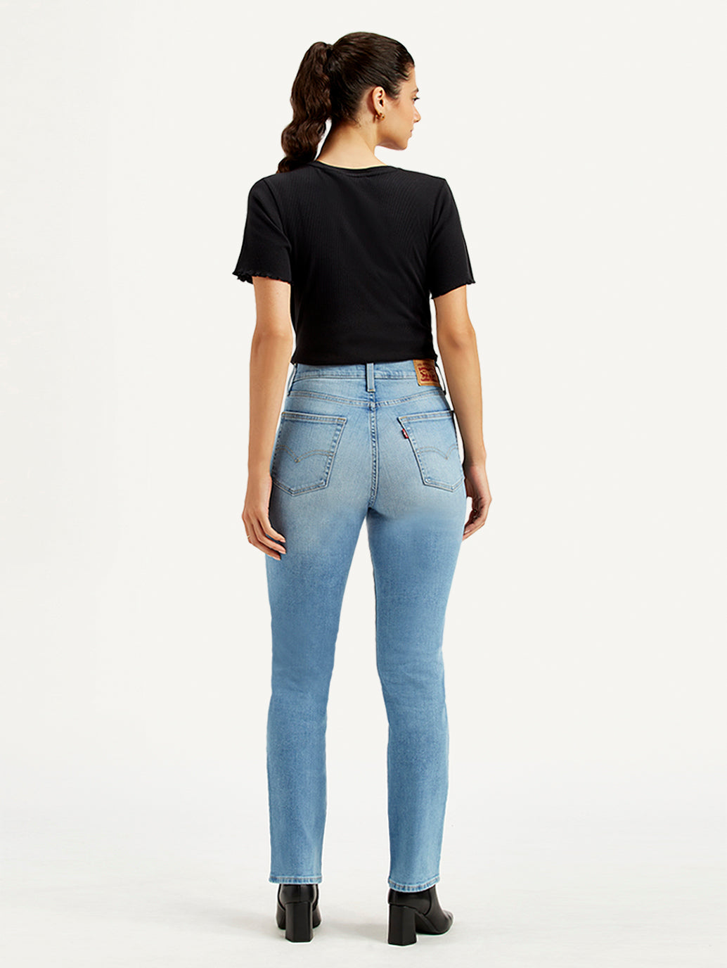Women's 724 Blue Straight Fit High Rise Jeans - Back View