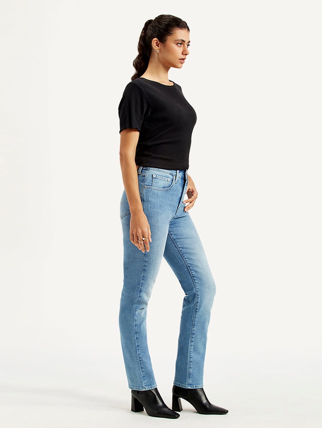 Women's 724 Blue Straight Fit High Rise Jeans - Side View