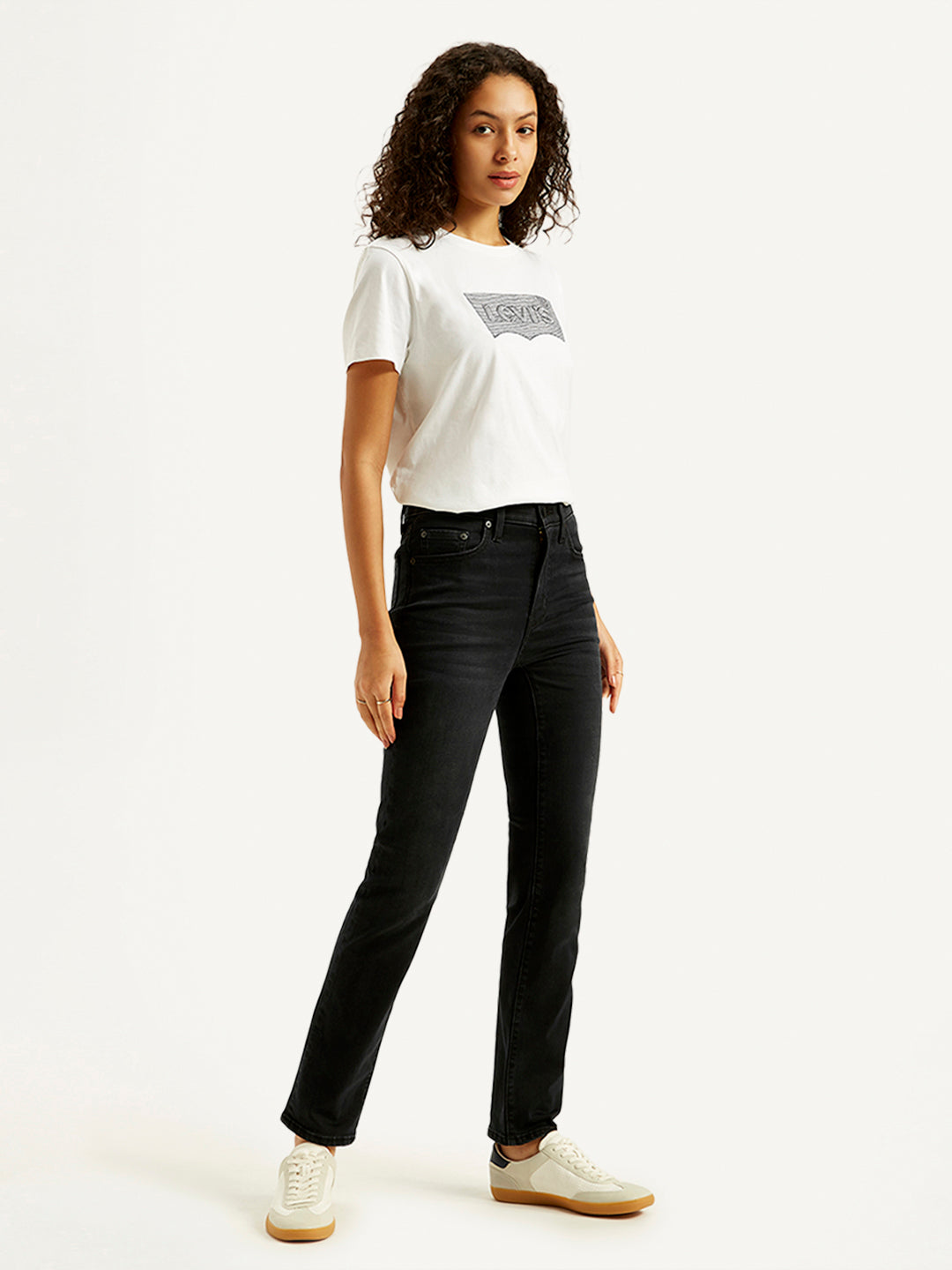 Women's 724 Black Slim Straight Fit High Rise Jeans - Side View