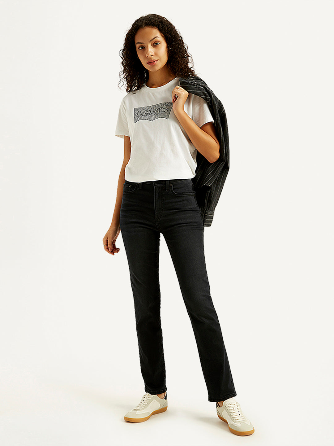 Women's 724 Black Slim Straight Fit High Rise Jeans - Styleshot View