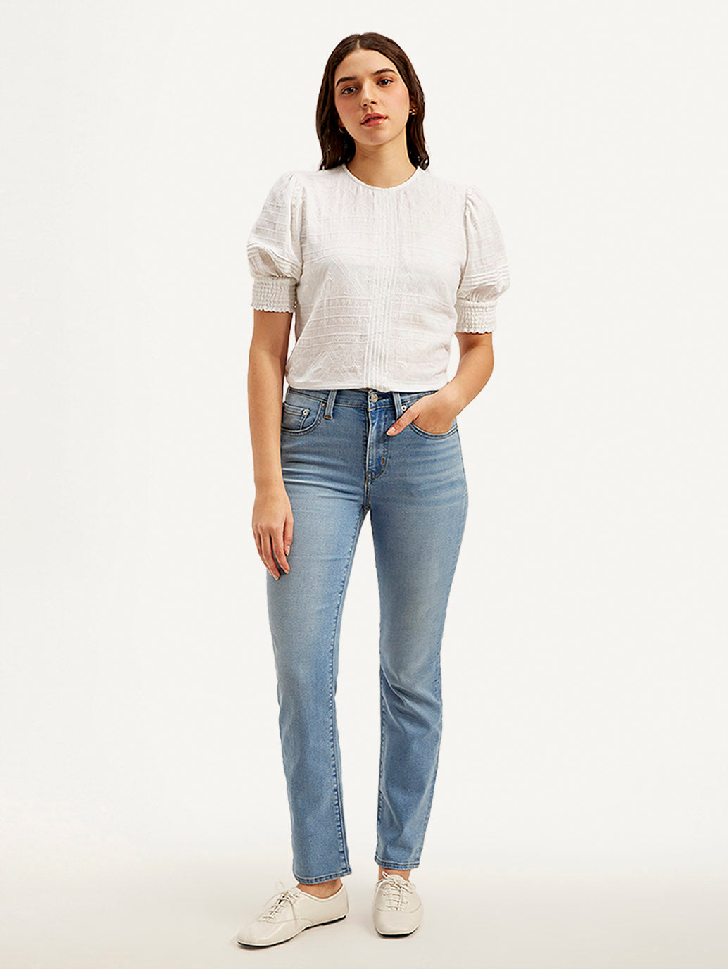 Women's 724 Blue Slim Straight Fit High Rise Jeans - Front View