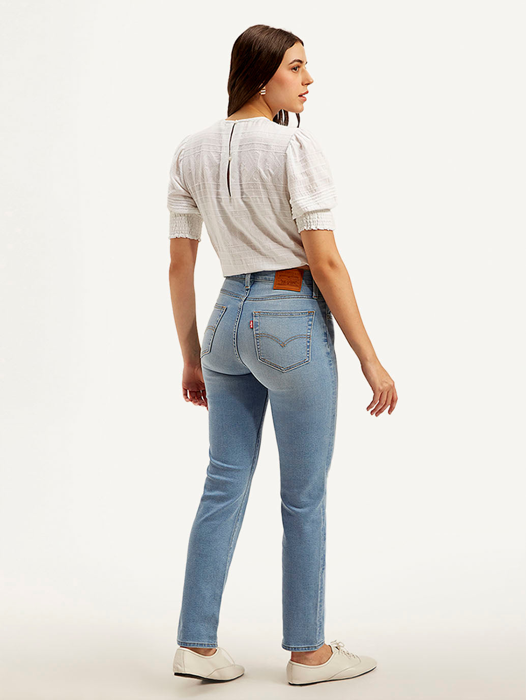 Women's 724 Blue Slim Straight Fit High Rise Jeans - Back View