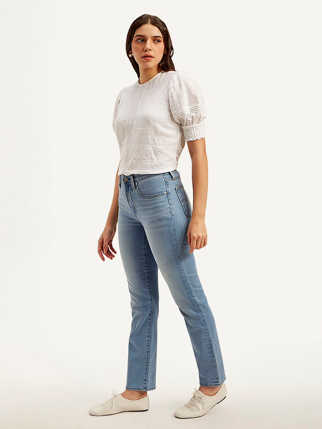 Women's 724 Blue Slim Straight Fit High Rise Jeans - Sidecopy View