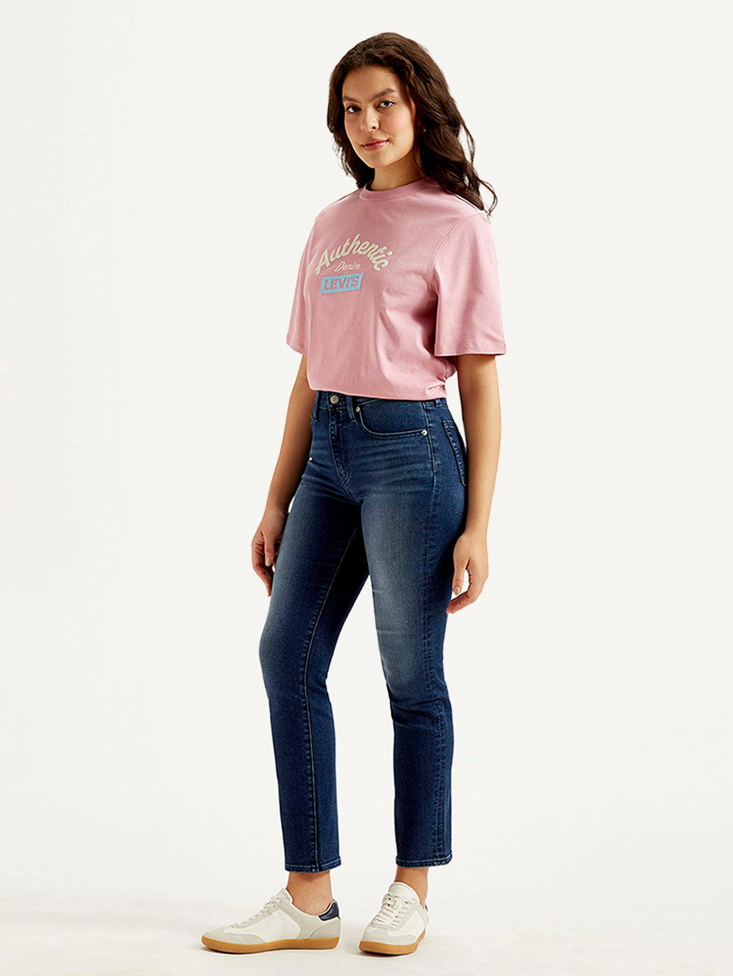 Women's 724 Blue Slim Straight Fit High Rise Jeans - Side View