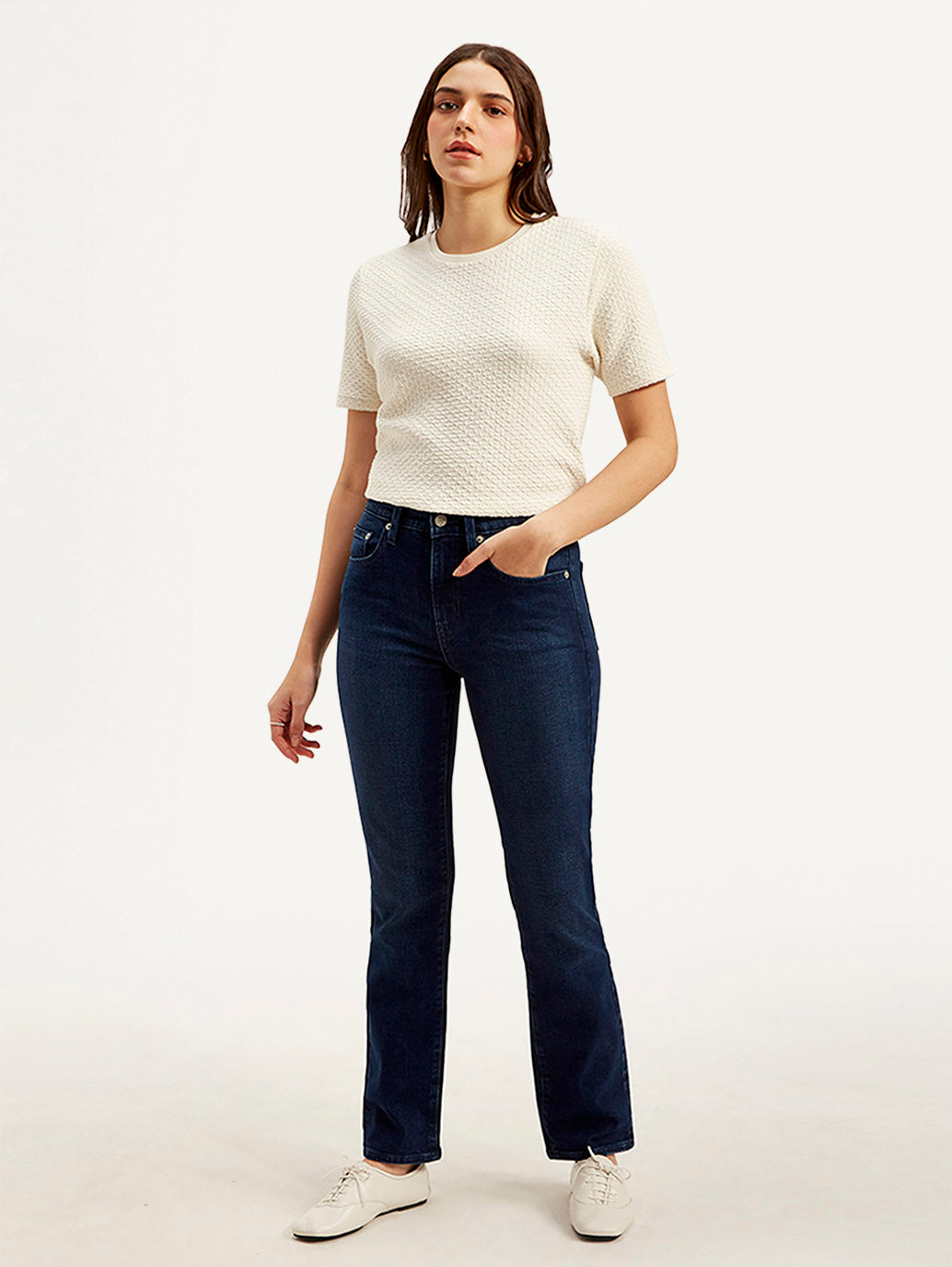 Women's 724 Dark Blue Straight Fit High Rise Jeans - Front View