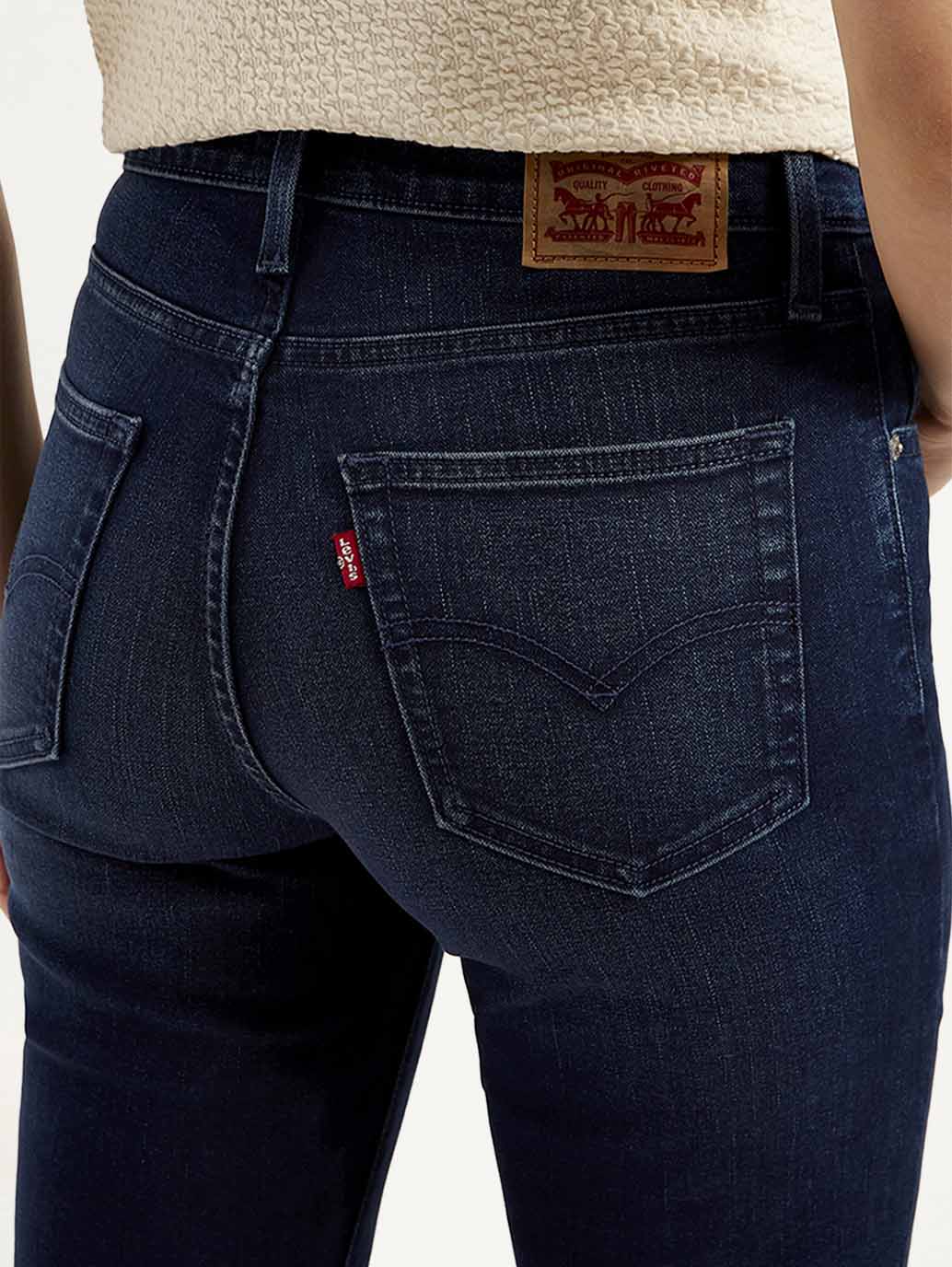 Women's 724 Dark Blue Straight Fit High Rise Jeans - Detail View