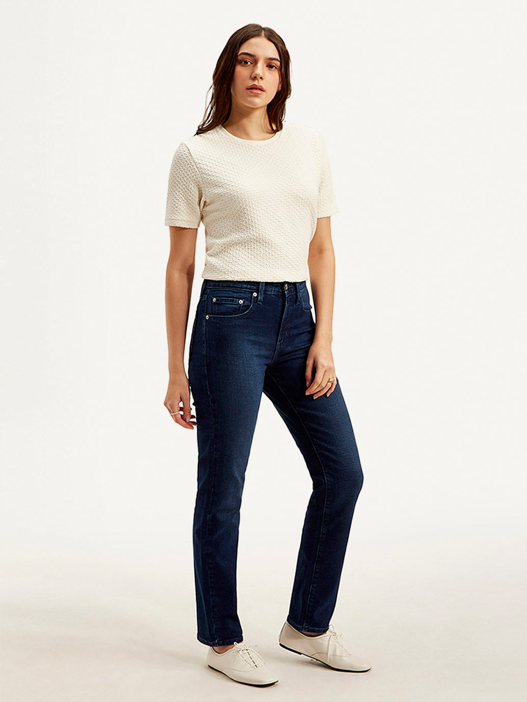 Women's 724 Dark Blue Straight Fit High Rise Jeans - Side View