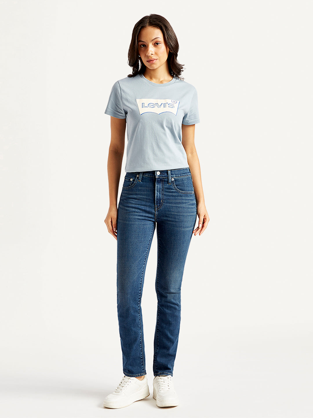 Women's 724 Blue Slim Straight Fit High Rise Jeans - Front View