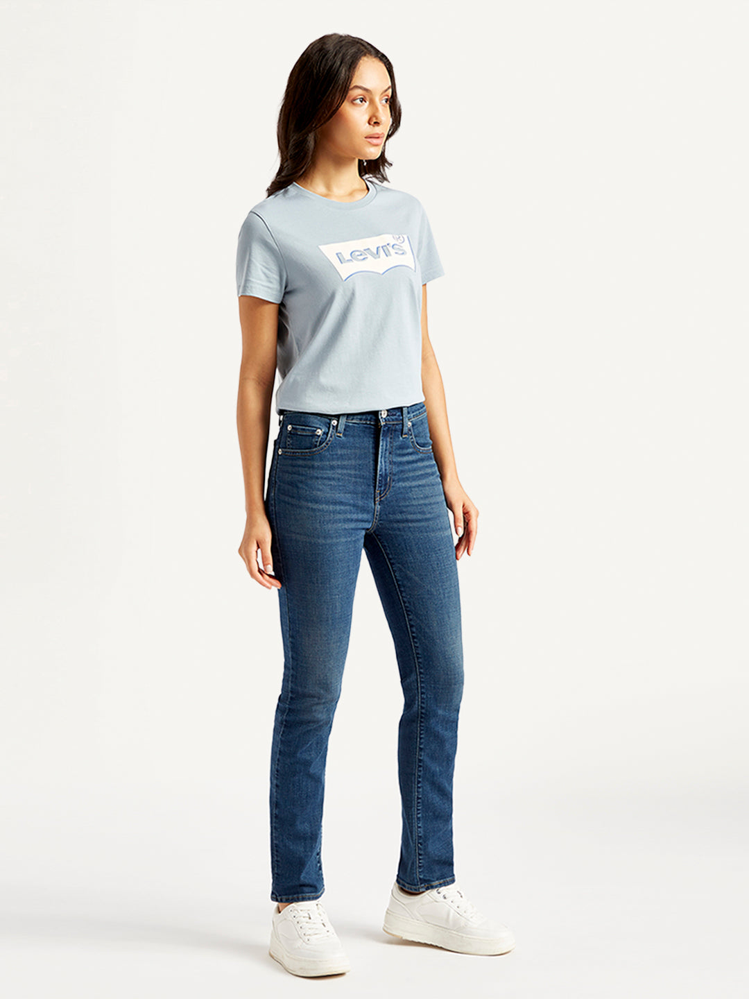 Women's 724 Blue Slim Straight Fit High Rise Jeans - Side View
