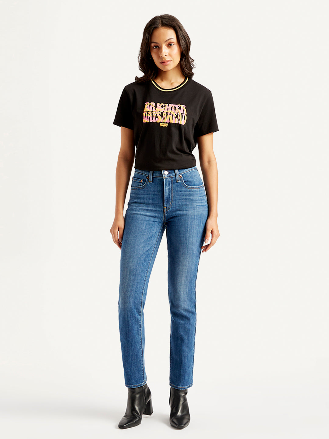 Women's 724 Blue Slim Straight Fit High Rise Jeans - Front View