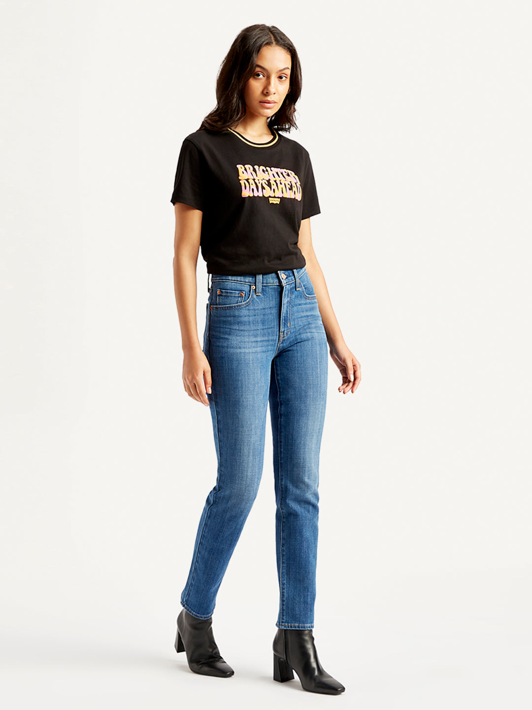 Women's 724 Blue Slim Straight Fit High Rise Jeans - Side View