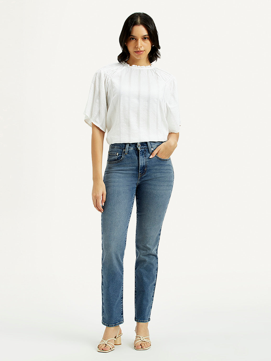Women's 724 Med Indigo Straight Fit High Rise Jeans - Front View