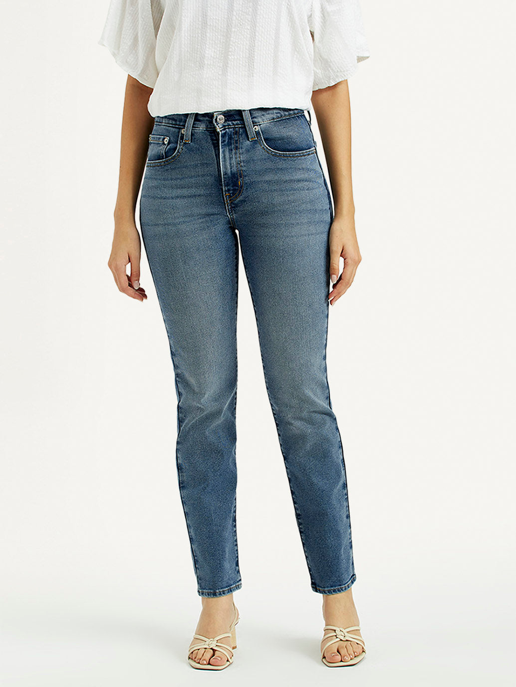 Women's 724 Med Indigo Straight Fit High Rise Jeans - Front View