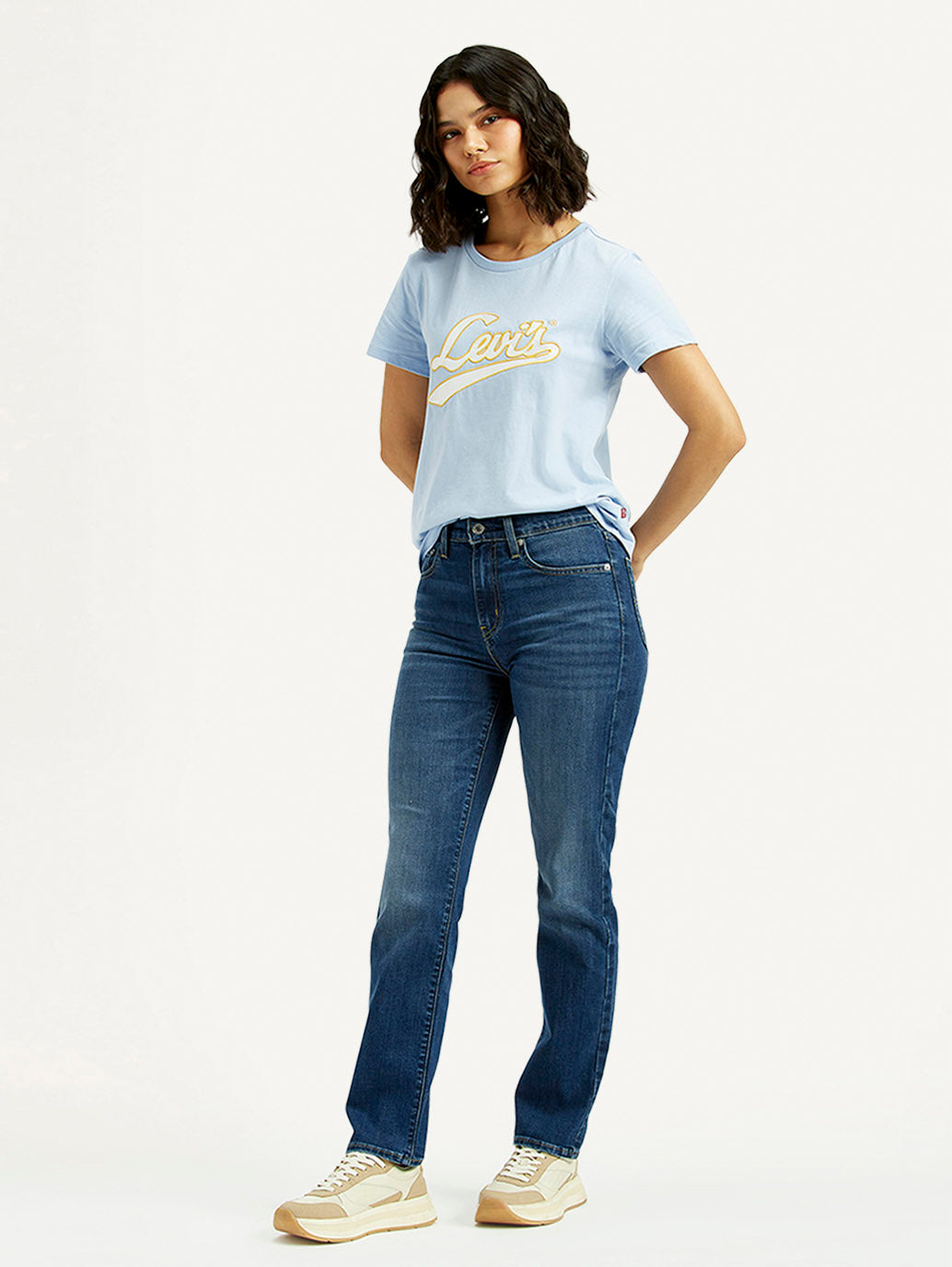Women's 724 Blue Straight Fit High Rise Jeans - Styleshot View
