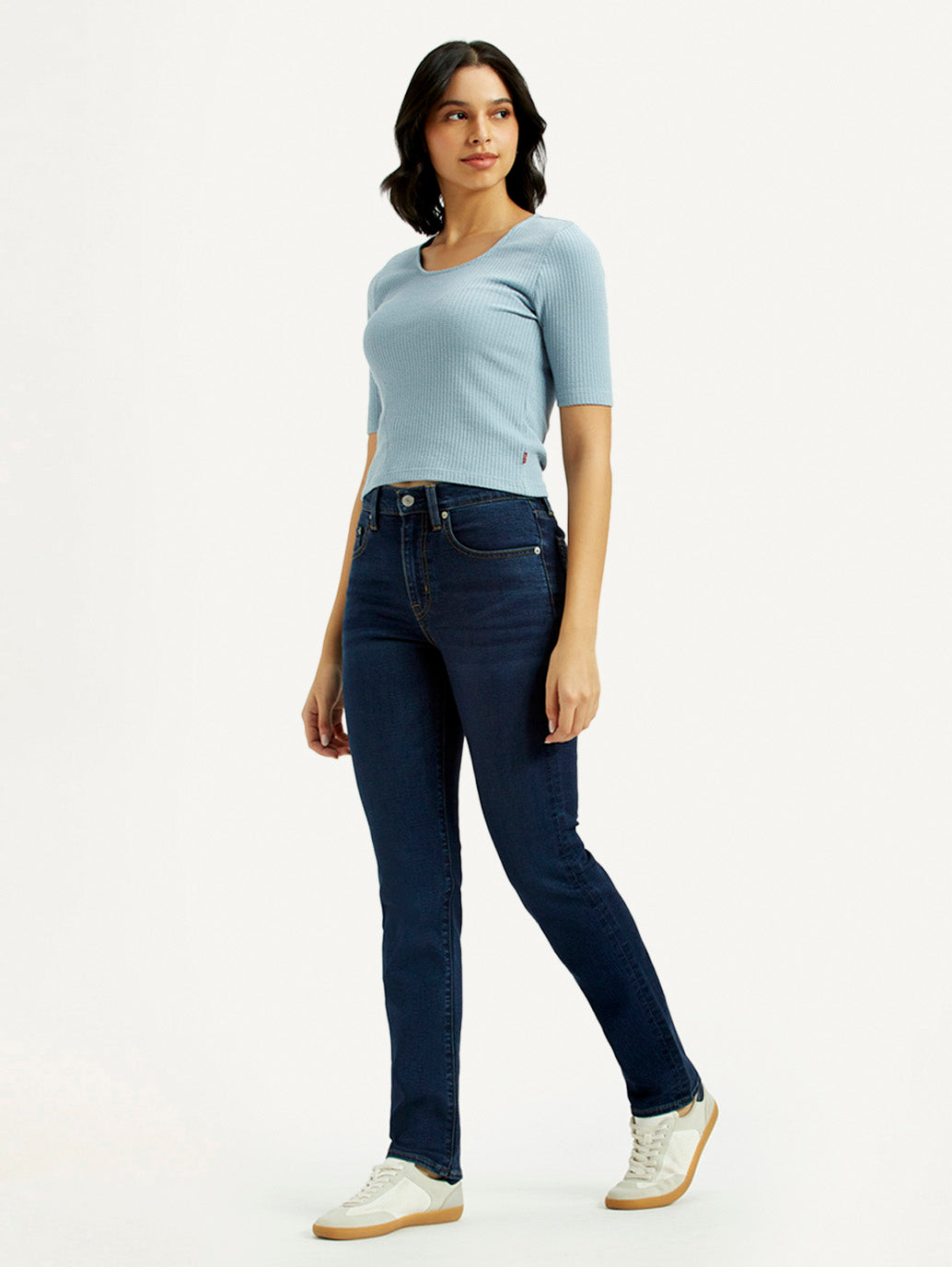 Women's 724 Dark-Blue Straight Fit High Rise Jeans - Styleshot View