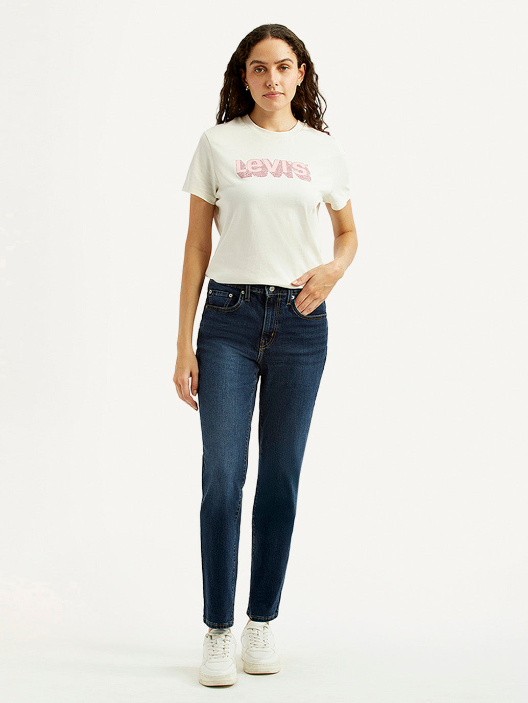 Women's 724 Navy Slim Straight Fit High Rise Jeans - Front View