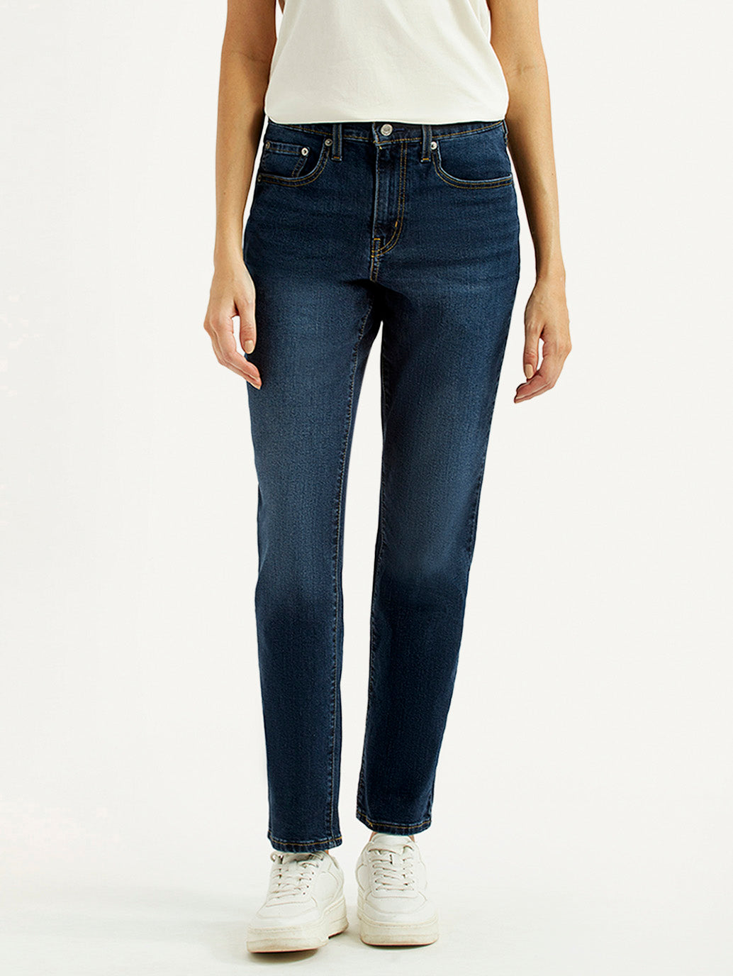 Women's 724 Navy Slim Straight Fit High Rise Jeans - Front View