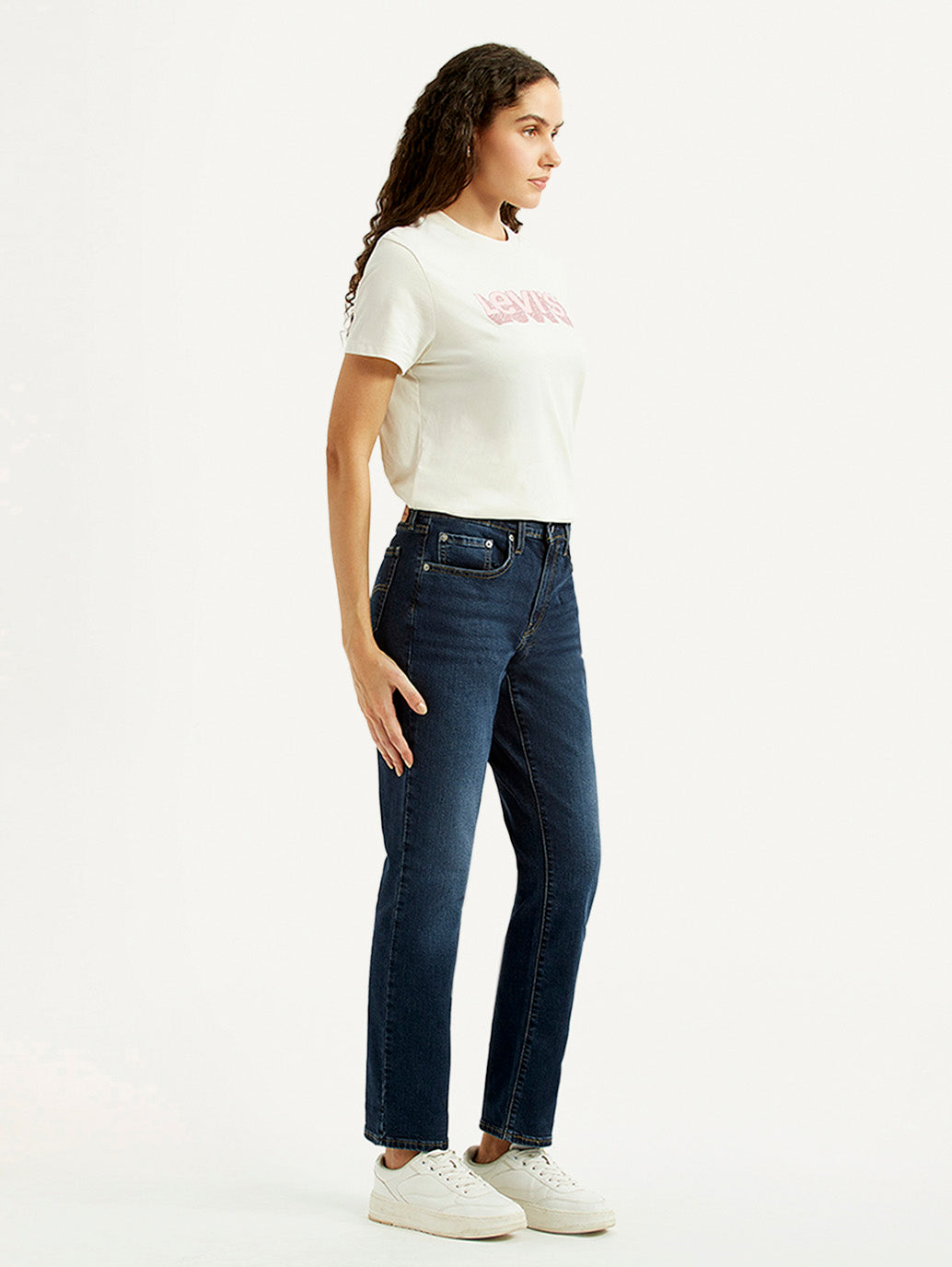 Women's 724 Navy Slim Straight Fit High Rise Jeans - Side View