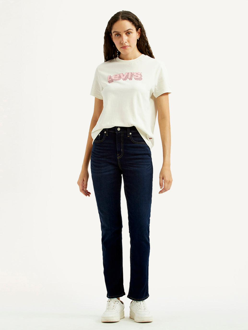 Women's 724 Dark Blue Slim Straight Fit High Rise Jeans - Styleshot View