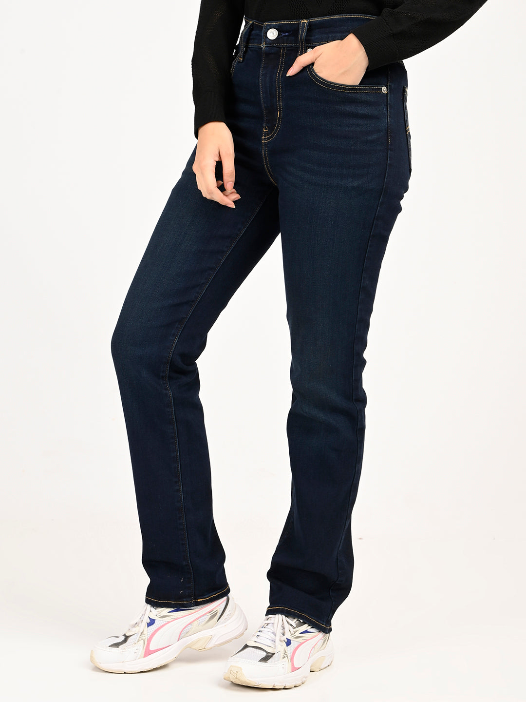 Women's 724 Dark Blue Slim Straight Fit High Rise Jeans - side View