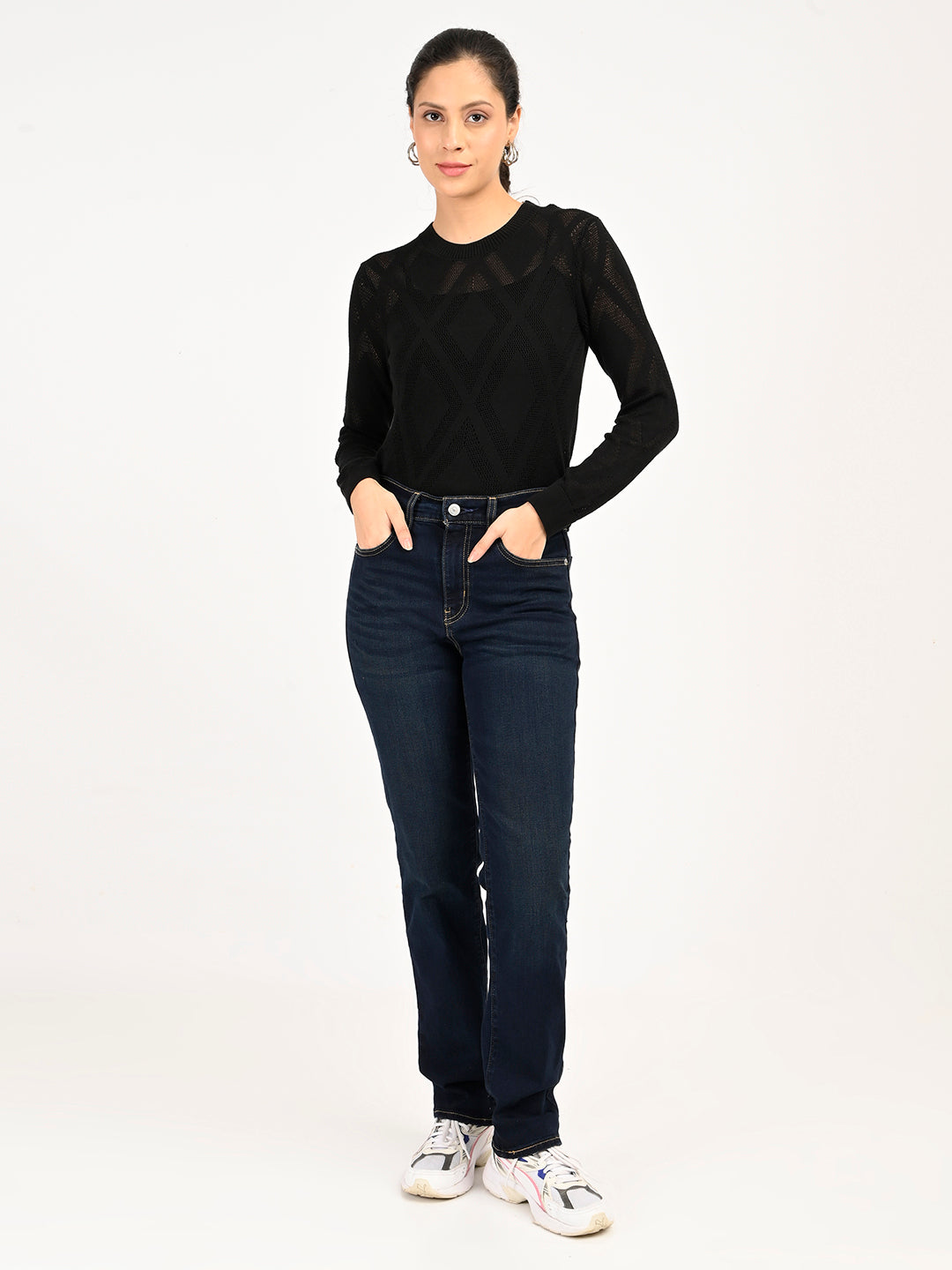 Women's 724 Dark Blue Slim Straight Fit High Rise Jeans - 6 View