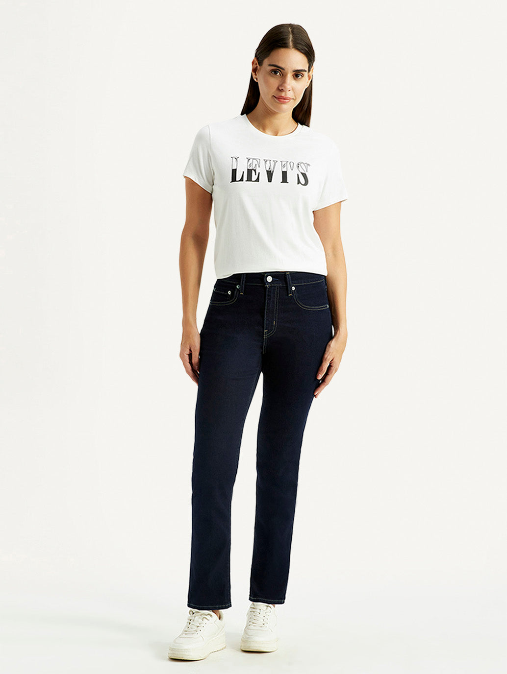 Women's 724 Med Indigo Slim Straight Fit High Rise Jeans - Front View