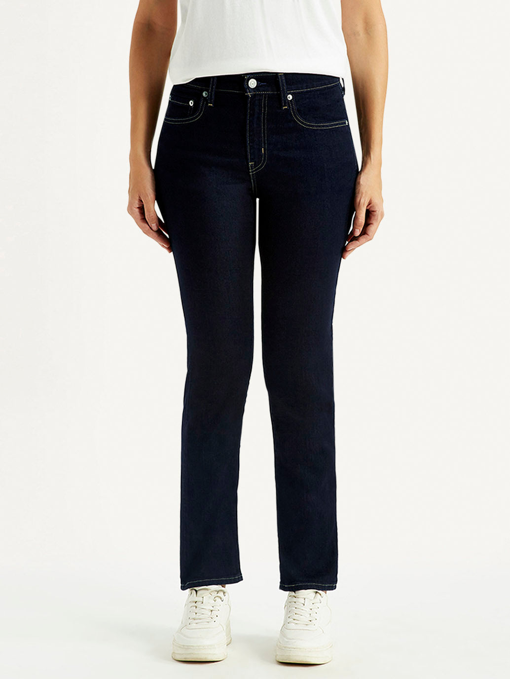 Women's 724 Med Indigo Slim Straight Fit High Rise Jeans - Front View