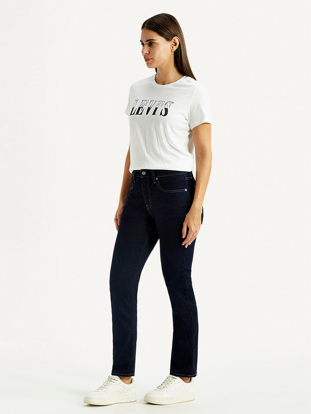 Women's 724 Med Indigo Slim Straight Fit High Rise Jeans - Side View